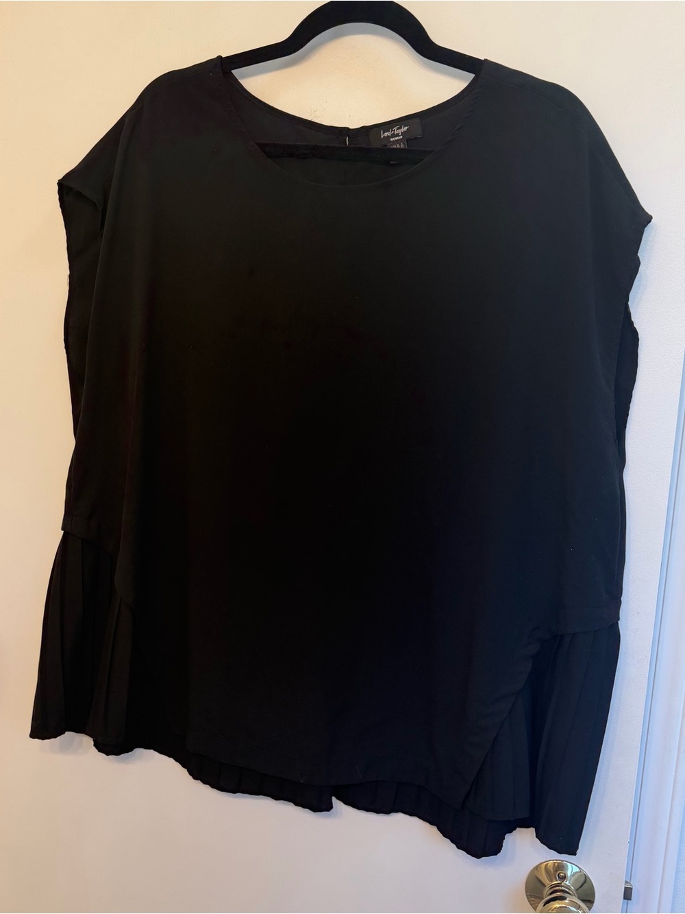 Lord & Taylor Black Pleated Side to back Hem Blouse